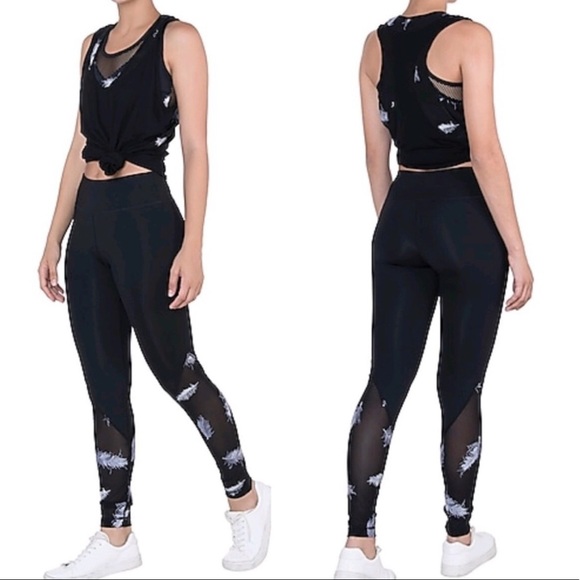 Mira Rae Black Embroidered Mesh Leggings - Picture 2 of 6